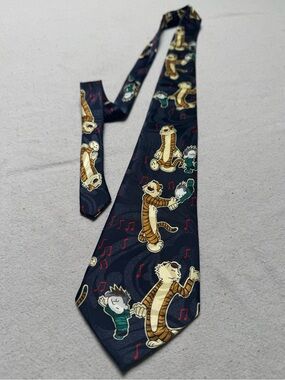 Christian Armand Calvin & Hobbes Handmade Novelty Tie Navy Cartoon Comic Book